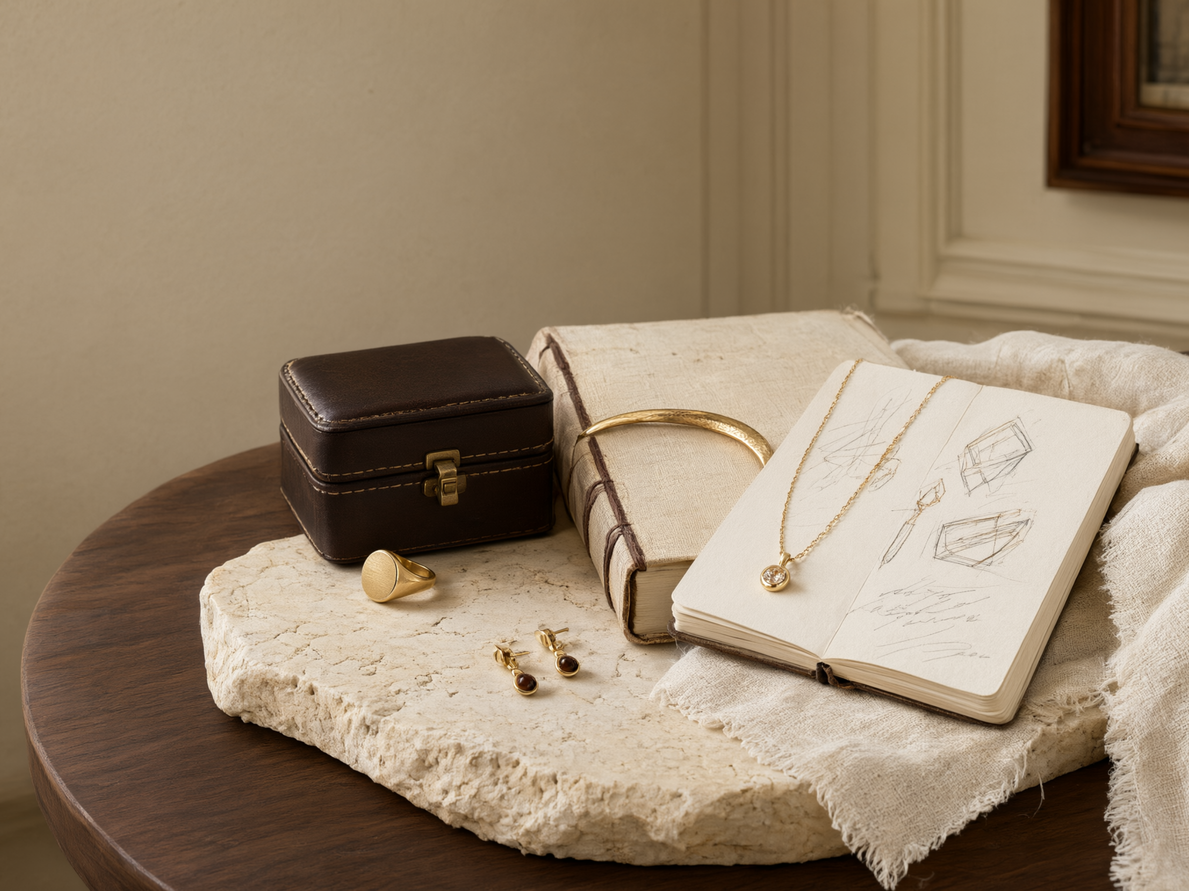 Tânia Preta jewelry in a warm, elegant interior